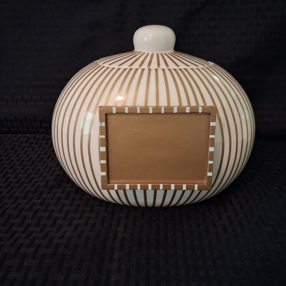 Happy Everything Coton Colors Gold Striped Cookie Jar w/ Frame EUC MINI-JAR-GLD
